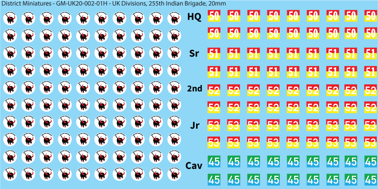 WW2 British - UK Armored Divisions, 20mm Decals