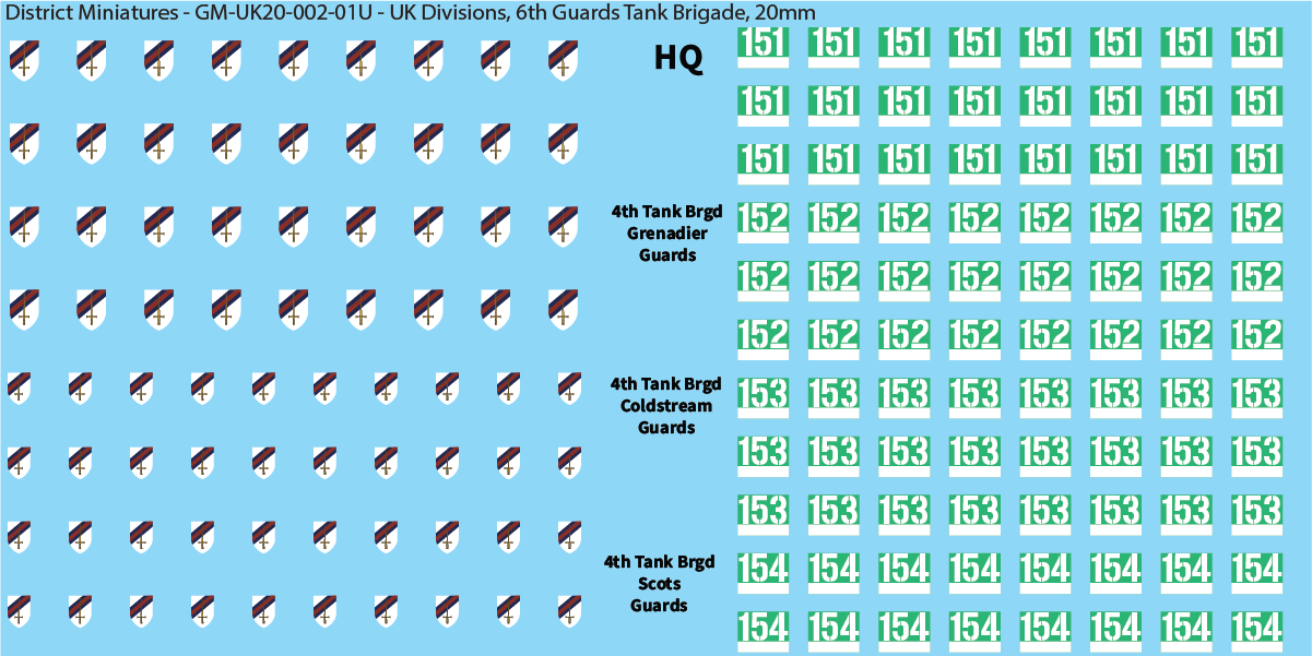WW2 British - UK Armored Divisions, 20mm Decals