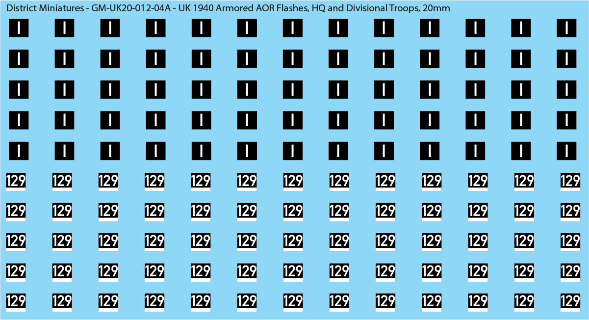WW2 British - UK 1940 Armor AOR Flashes, 20mm Decals