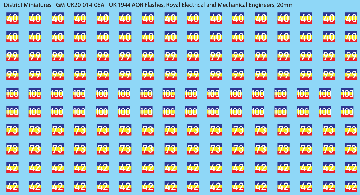 WW2 British - UK 1944 Armor AOR Flashes, 20mm Decals