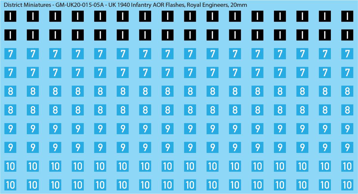 WW2 British - UK 1940 Infantry AOR Flashes, 20mm Decals