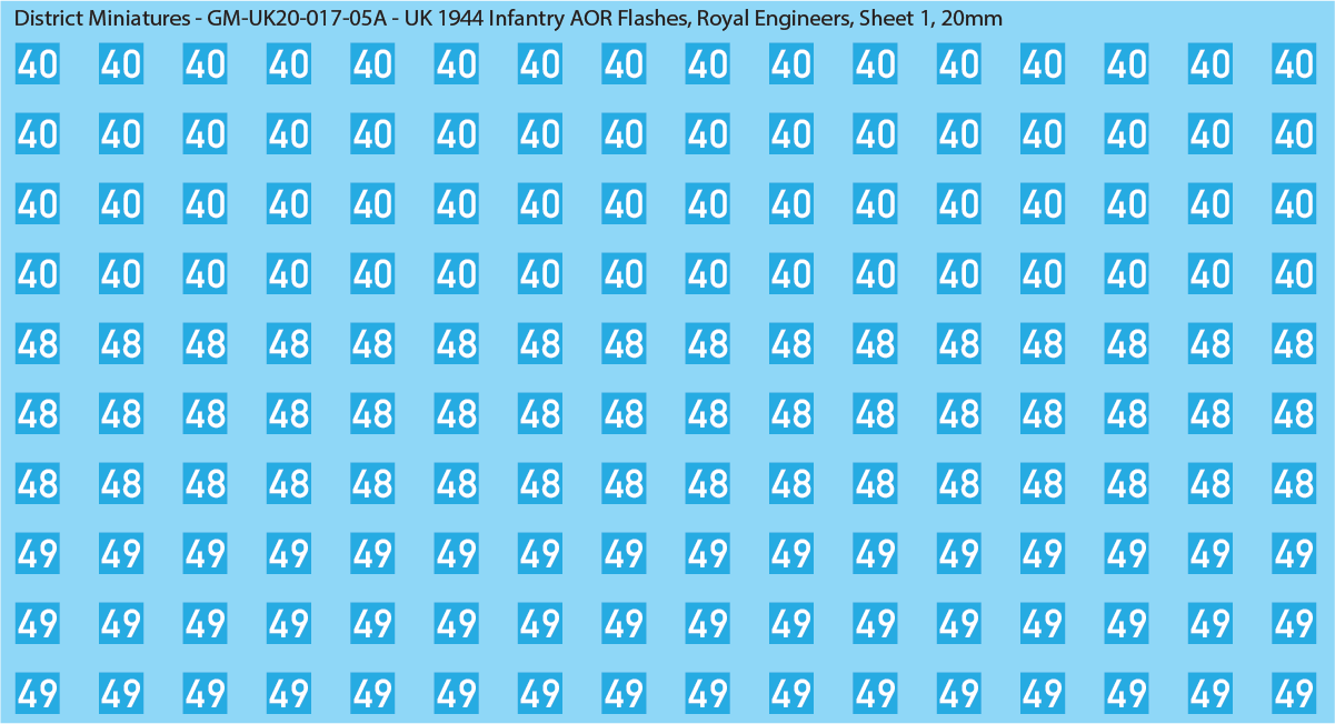 WW2 British - UK 1944 Infantry AOR Flashes, 20mm Decals