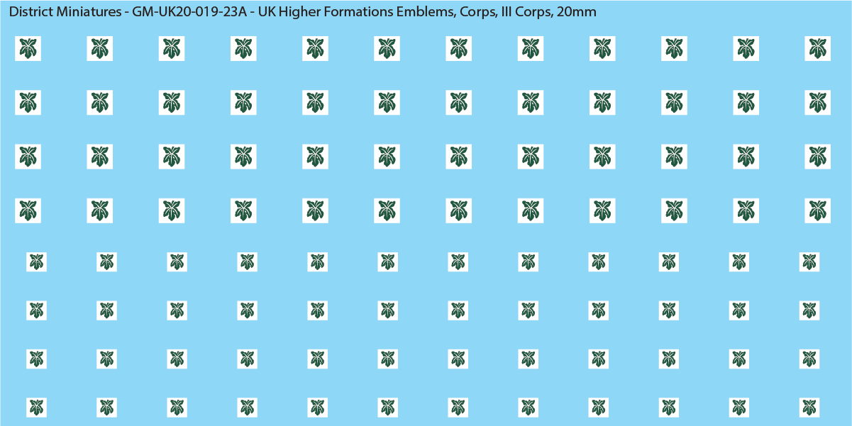 WW2 British - UK Higher Formations Emblems, 20mm Decals