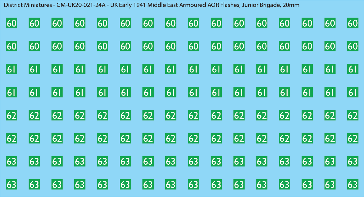 WW2 British - UK Early 1941 Middle East Armor AOR Flashes (Multiple Options), 20mm Decals