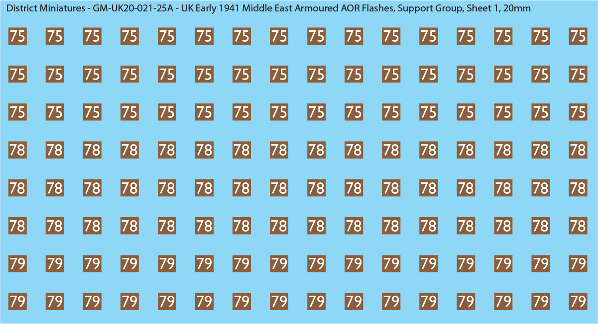 WW2 British - UK Early 1941 Middle East Armor AOR Flashes (Multiple Options), 20mm Decals