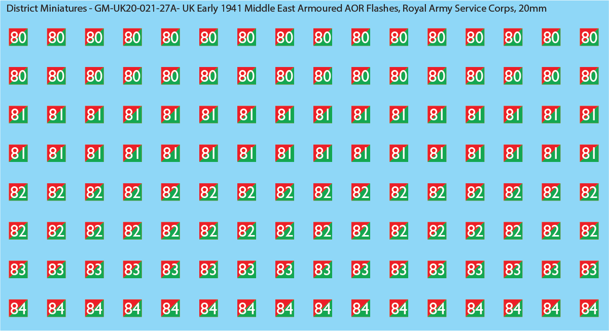 WW2 British - UK Early 1941 Middle East Armor AOR Flashes (Multiple Options), 20mm Decals