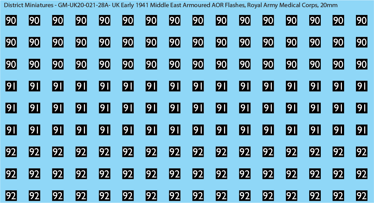 WW2 British - UK Early 1941 Middle East Armor AOR Flashes (Multiple Options), 20mm Decals