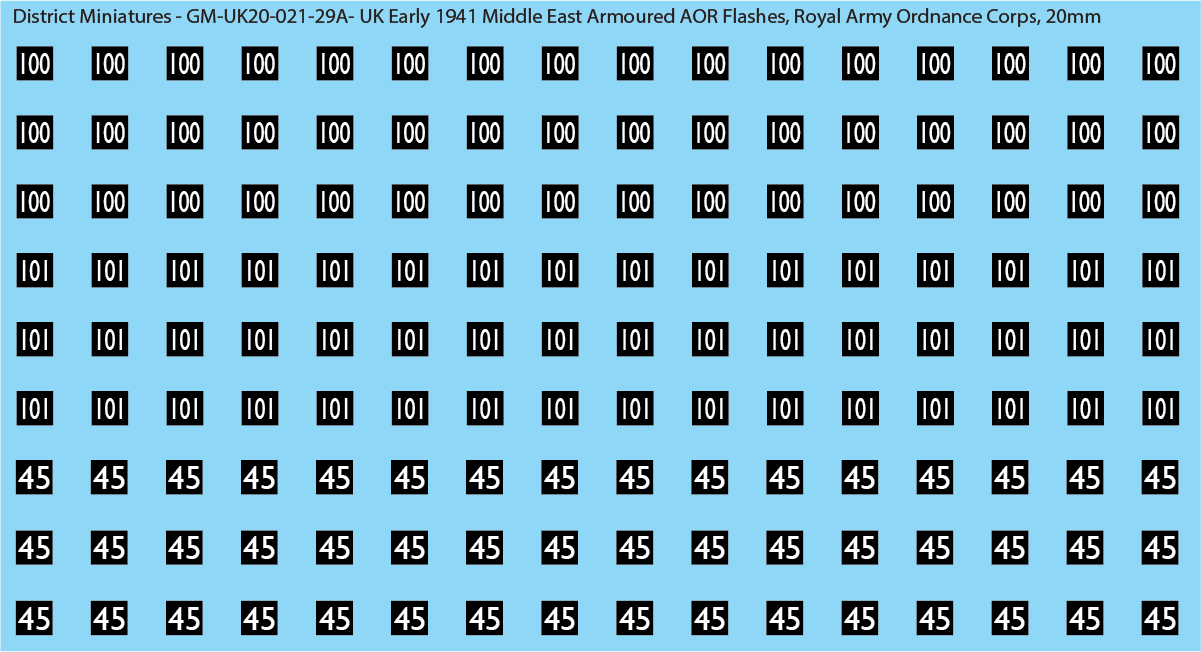 WW2 British - UK Early 1941 Middle East Armor AOR Flashes (Multiple Options), 20mm Decals