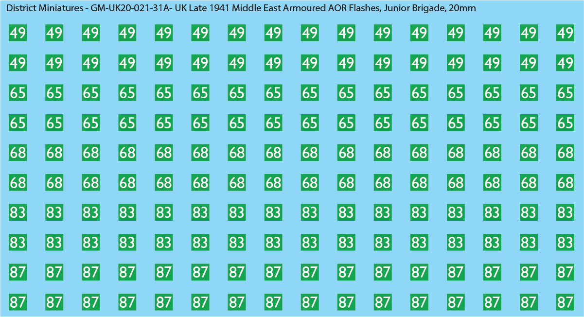 WW2 British - UK Late 1941 Middle East Armor AOR Flashes (Multiple Options), 20mm Decals