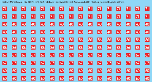 WW2 British - UK Late 1941 Middle East Armor AOR Flashes (Multiple Options), 20mm Decals