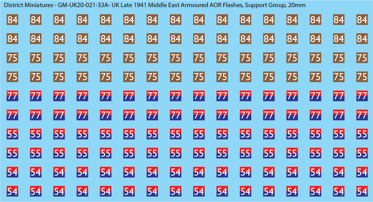 WW2 British - UK Late 1941 Middle East Armor AOR Flashes (Multiple Options), 20mm Decals
