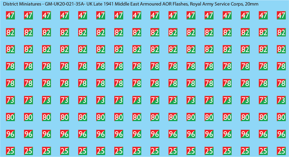 WW2 British - UK Late 1941 Middle East Armor AOR Flashes (Multiple Options), 20mm Decals