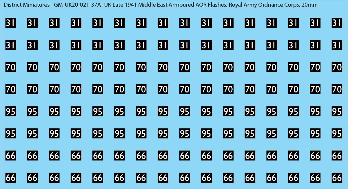 WW2 British - UK Late 1941 Middle East Armor AOR Flashes (Multiple Options), 20mm Decals