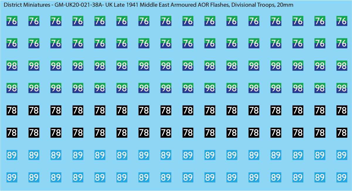 WW2 British - UK Late 1941 Middle East Armor AOR Flashes (Multiple Options), 20mm Decals