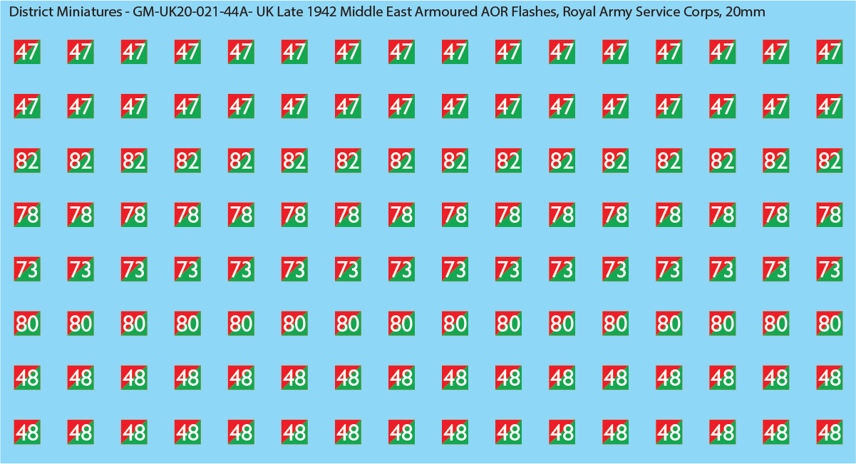 WW2 British - UK Late 1942 Middle East Armor AOR Flashes (Multiple Options), 20mm Decals