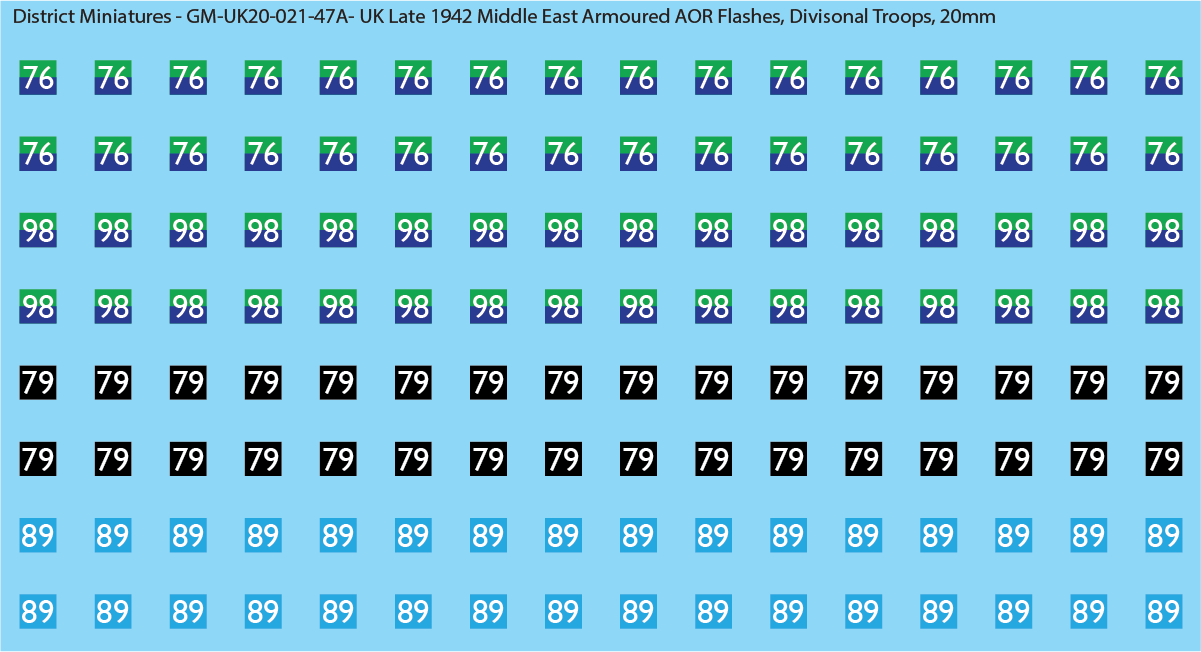 WW2 British - UK Late 1942 Middle East Armor AOR Flashes (Multiple Options), 20mm Decals