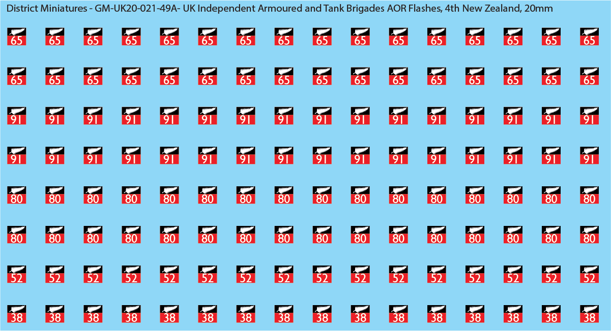 WW2 British - UK Independent Armoured and Tank Brigades AOR Flashes (Multiple Options), 20mm Decals