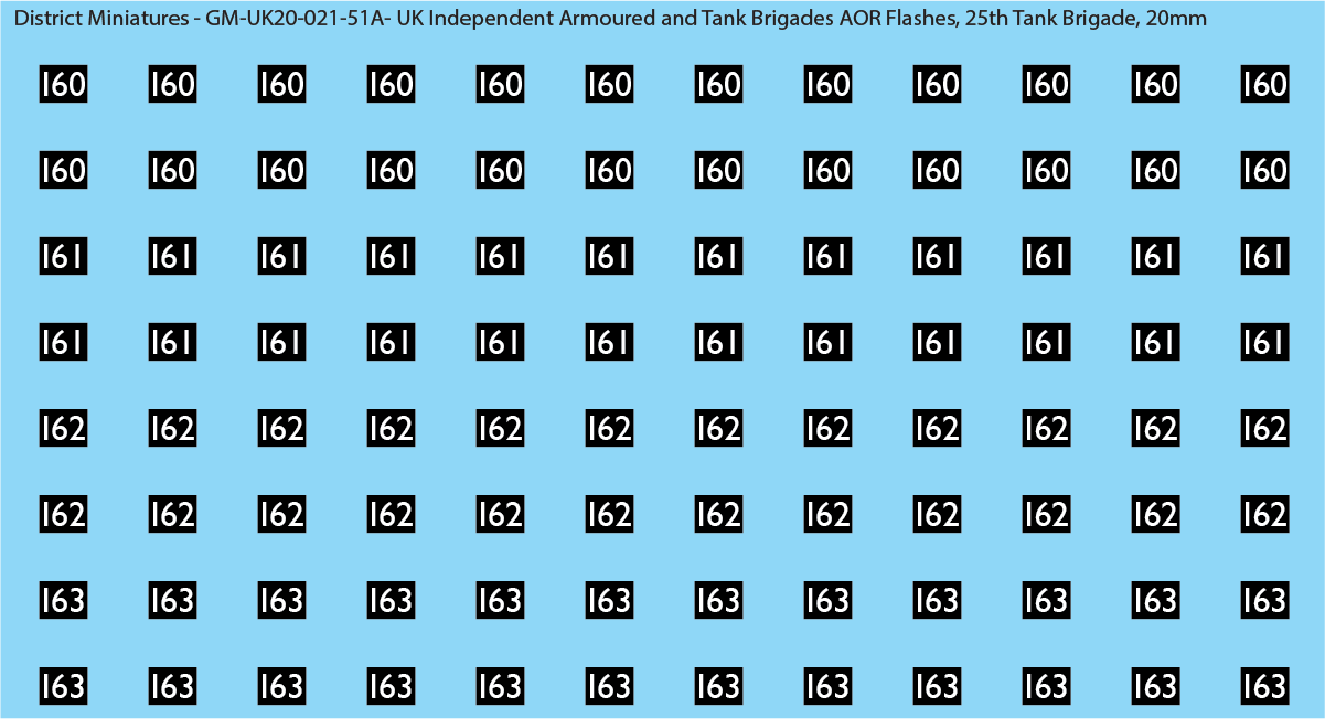 WW2 British - UK Independent Armoured and Tank Brigades AOR Flashes (Multiple Options), 20mm Decals