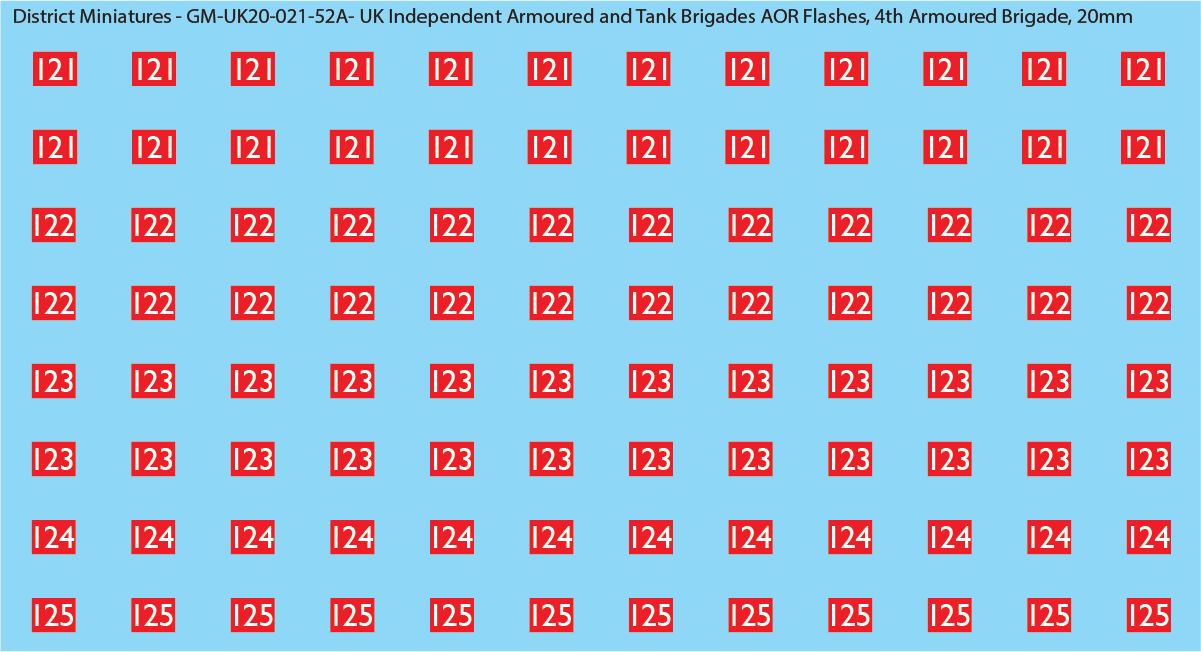 WW2 British - UK Independent Armoured and Tank Brigades AOR Flashes (Multiple Options), 20mm Decals