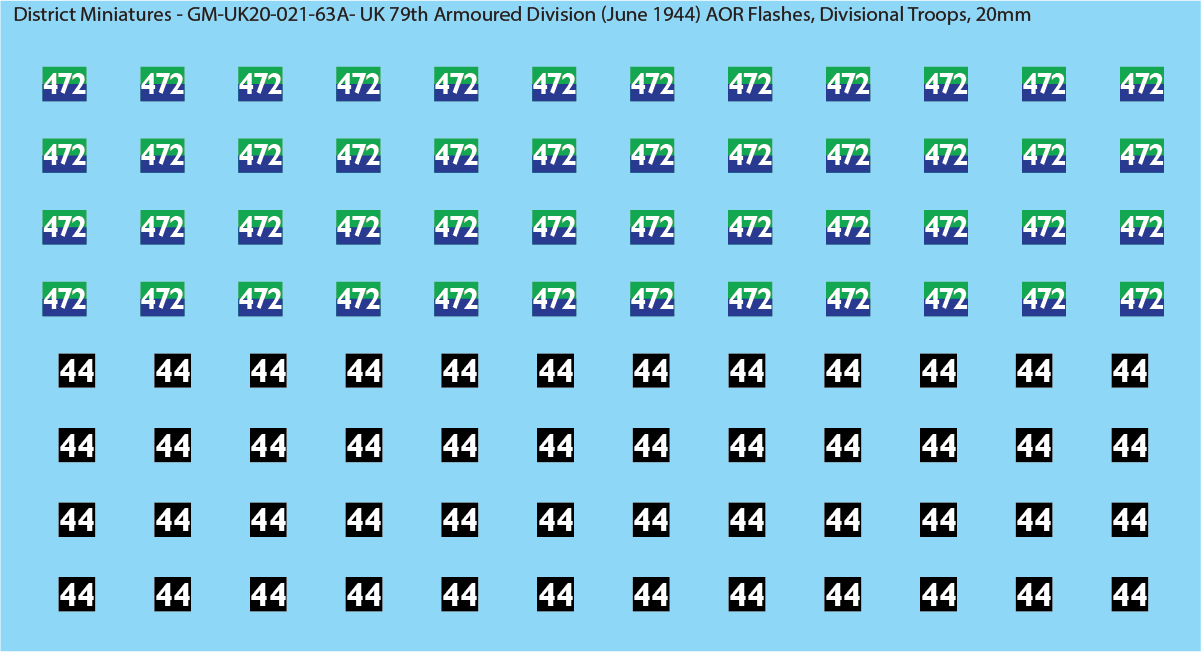 WW2 British - UK 79th Armoured Division (June 1944) AOR Flashes (Multiple Options), 20mm Decals