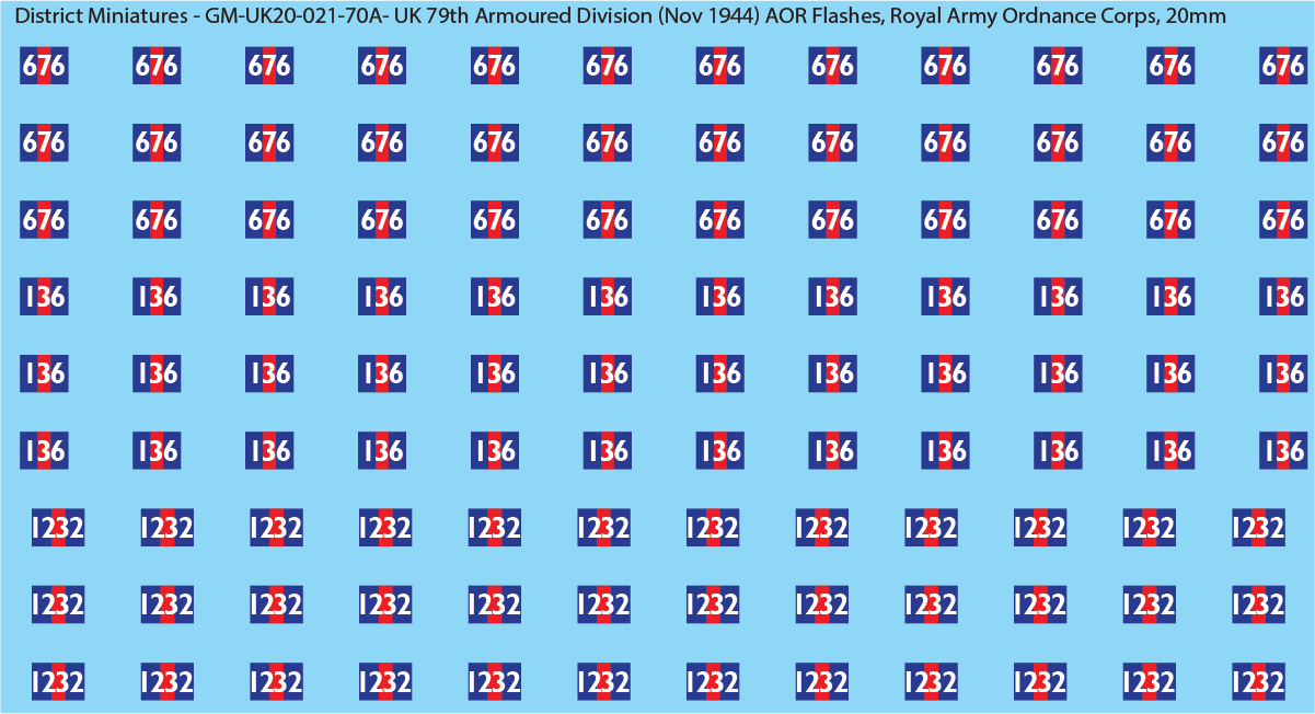 WW2 British - UK 79th Armoured Division (Nov 1944) AOR Flashes (Multiple Options), 20mm Decals