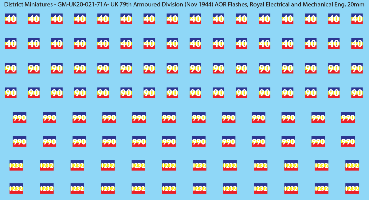 WW2 British - UK 79th Armoured Division (Nov 1944) AOR Flashes (Multiple Options), 20mm Decals
