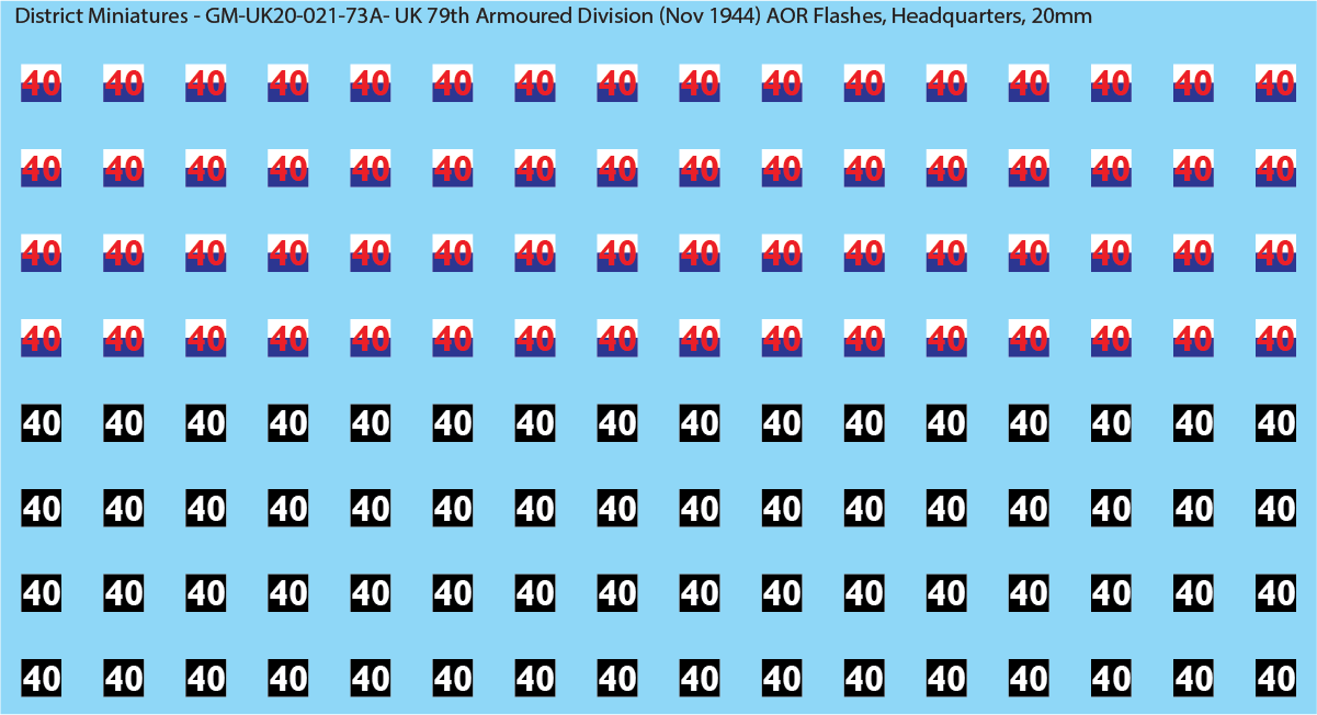 WW2 British - UK 79th Armoured Division (Nov 1944) AOR Flashes (Multiple Options), 20mm Decals