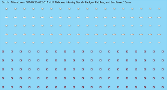 WW2 British - UK Airborne Infantry Decals, Badges, Patches and Emblems, 20mm Decals