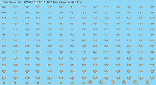 WW2 British - UK Infantry Rank Decals, 20mm Decals