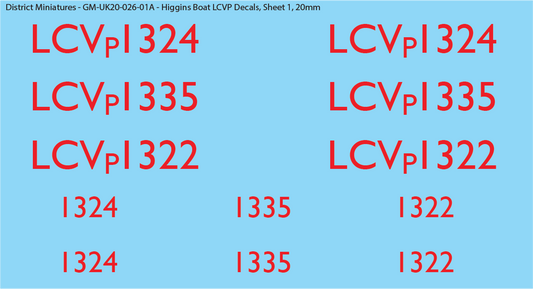 WW2 UK Higgins Boat LCVP Decals, 20mm Decals