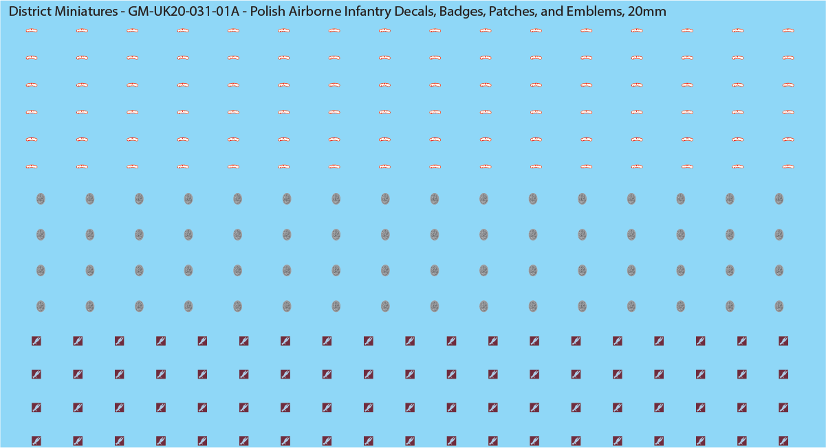 WW2 British - Polish Airborne Infantry Decals, Badges, Patches, and Emblems, 20mm Decals