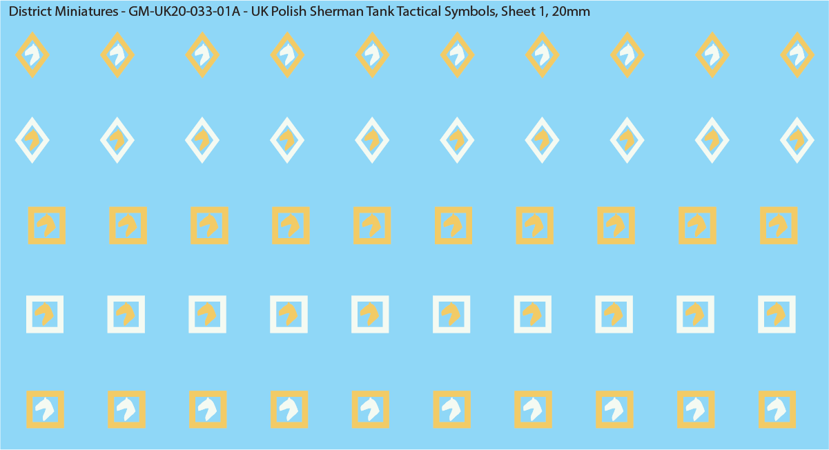 WW2 British - UK Polish Sherman Tank Tactical Symbols (Multiple Options), 20mm Decals