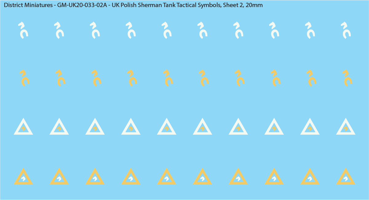 WW2 British - UK Polish Sherman Tank Tactical Symbols (Multiple Options), 20mm Decals