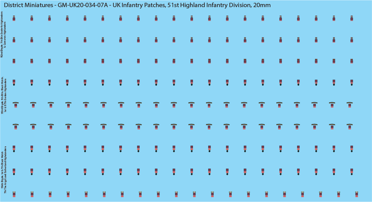 WW2 British - UK Infantry Patches (Multiple Options), 20mm Decals