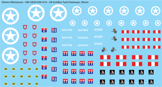 WW2 British - UK Achilles Tank Decals, 20mm Decals