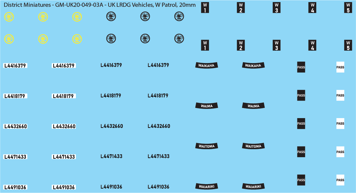 WW2 British - UK LRDG Vehicles and Patrol Markings (Multiple Options), 20mm Decals
