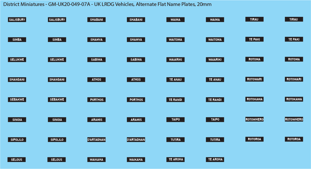 WW2 British - UK LRDG Vehicles and Patrol Markings (Multiple Options), 20mm Decals