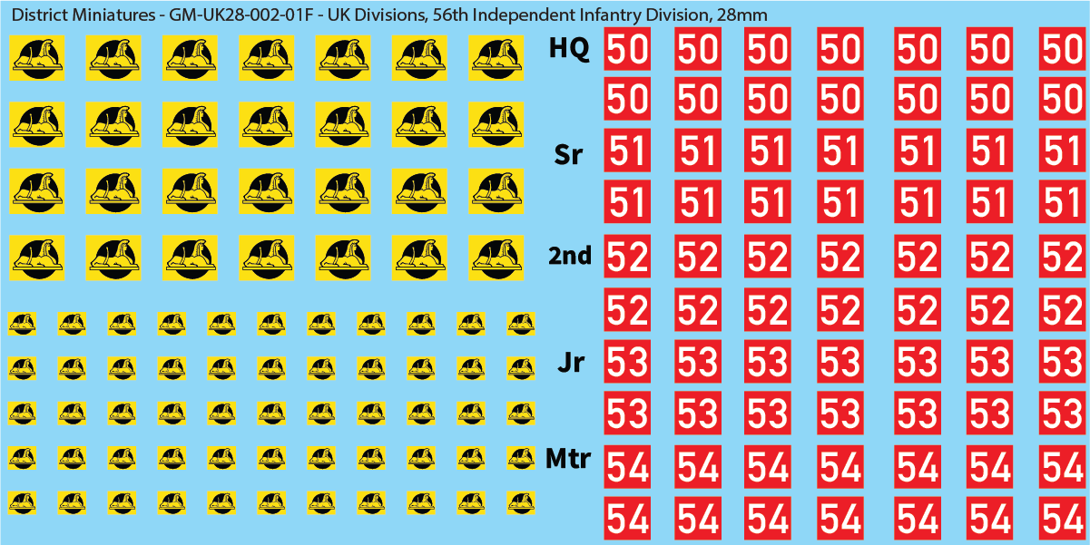 WW2 British - UK Infantry Divisions (Vehicles), 28mm Decals