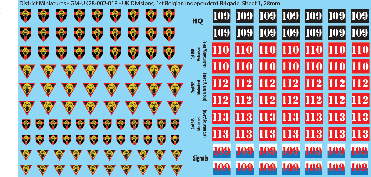 WW2 British - UK Infantry Divisions (Vehicles), 28mm Decals