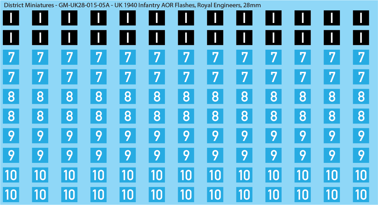 WW2 British - UK 1940 Infantry AOR Flashes, 28mm Decals