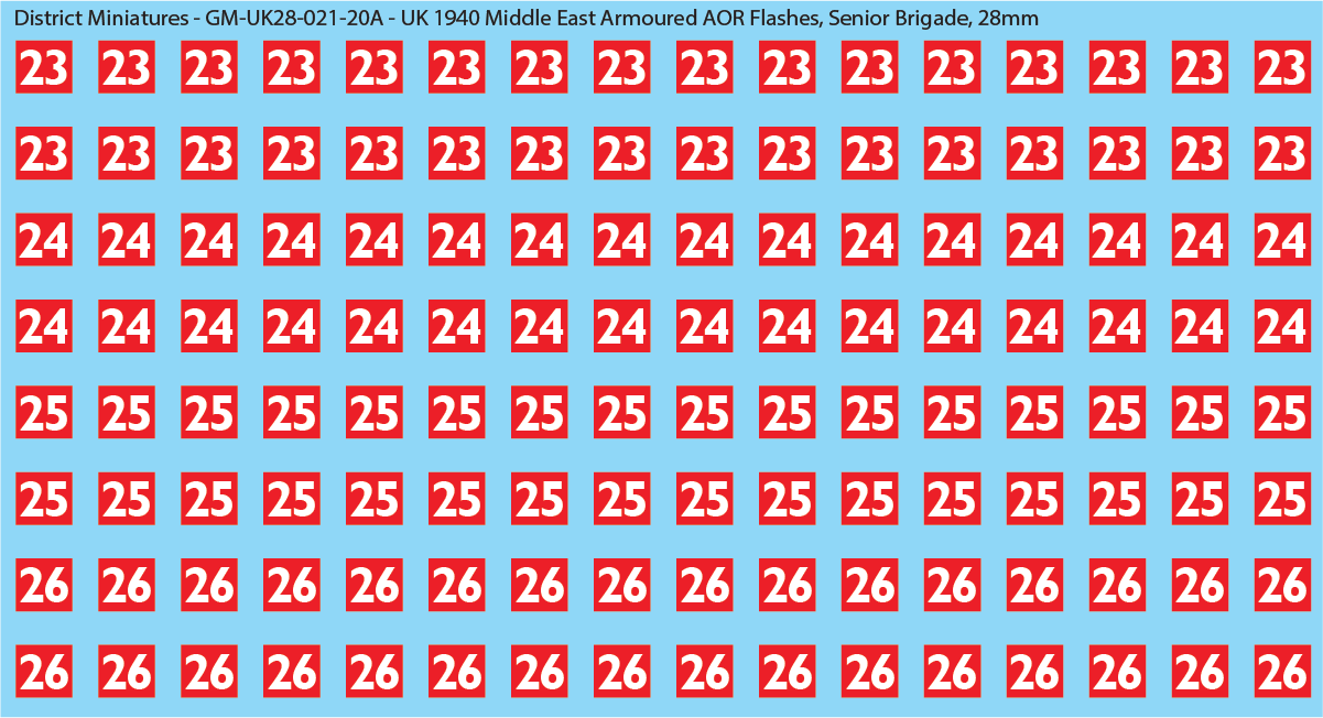 WW2 British - UK 1940 Middle East Armor AOR Flashes (Multiple Options), 28mm Decals