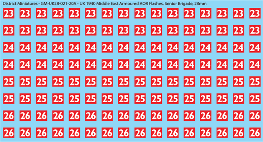 WW2 British - UK 1940 Middle East Armor AOR Flashes (Multiple Options), 28mm Decals