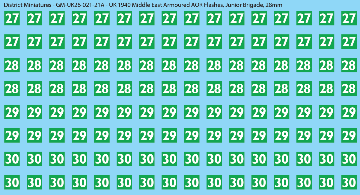 WW2 British - UK 1940 Middle East Armor AOR Flashes (Multiple Options), 28mm Decals