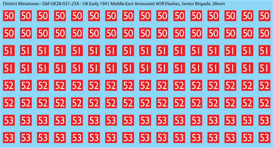 WW2 British - UK Early 1941 Middle East Armor AOR Flashes (Multiple Options), 28mm Decals