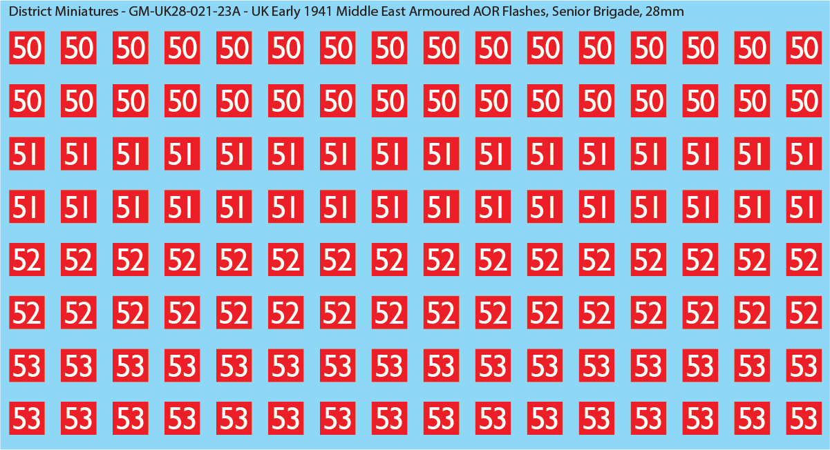 WW2 British - UK Late 1941 Middle East Armor AOR Flashes (Multiple Options), 28mm Decals