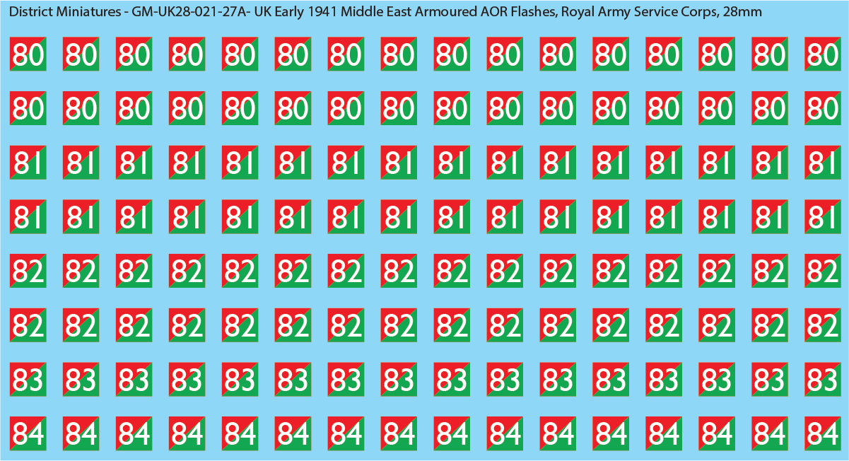 WW2 British - UK Early 1941 Middle East Armor AOR Flashes (Multiple Options), 28mm Decals