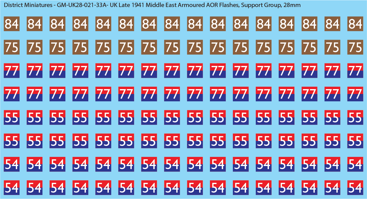 WW2 British - UK Late 1941 Middle East Armor AOR Flashes (Multiple Options), 28mm Decals