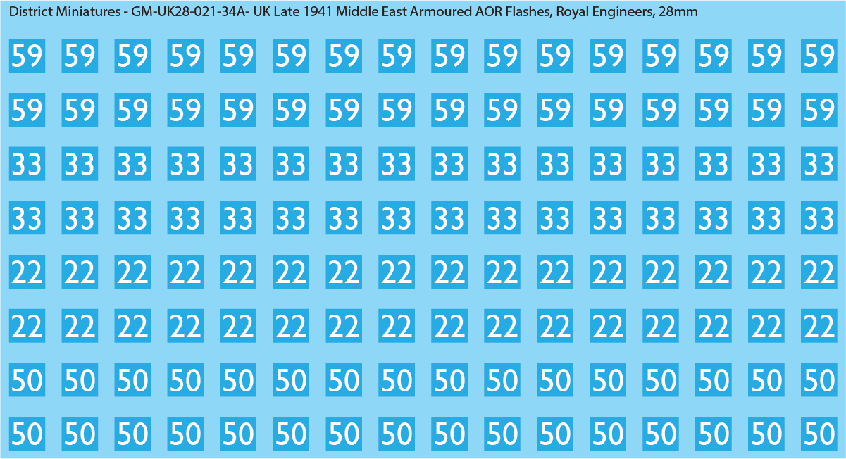 WW2 British - UK Late 1941 Middle East Armor AOR Flashes (Multiple Options), 28mm Decals