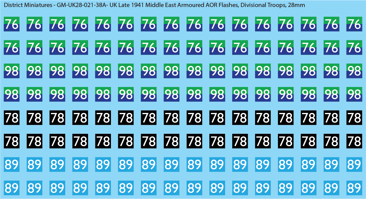 WW2 British - UK Late 1941 Middle East Armor AOR Flashes (Multiple Options), 28mm Decals