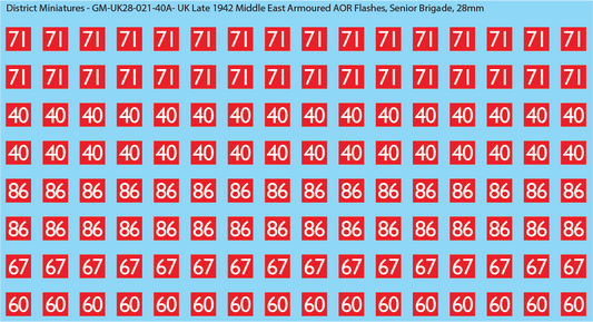 WW2 British - UK Late 1942 Middle East Armor AOR Flashes (Multiple Options), 28mm Decals